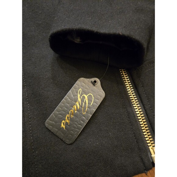 NWT Guess L Black Wool Gold Zip Coat Nordstrom long Chic Classic Asymmetrical - Picture 7 of 16